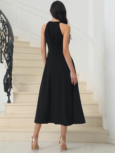 Women's Cocktail Prom Dress 2025 Midi Halter Neck Sleeveless Vintage 50s Wedding Guest Dress4