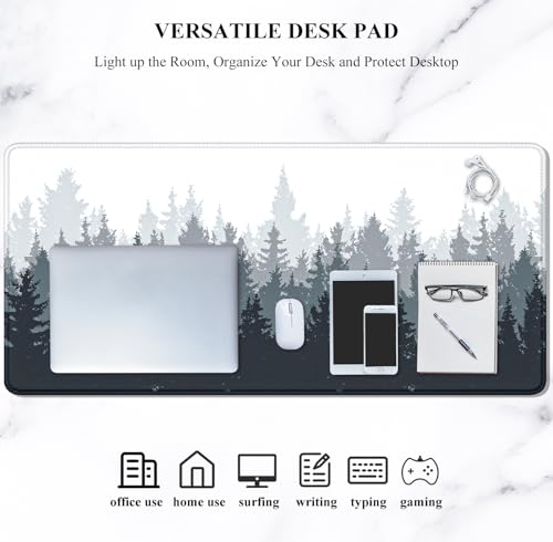 Auhoahsil Large Mouse Pad, XXL Gaming Mousepad, Desk Mat for Desktop, Thick Rubber, Big & Long Size, Stitched Edges, Full Desk Pad for Laptop & Computer, Extended 35.4 x 15.7 in, Ink Misty Forest - Thumbnail 7