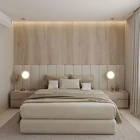 Cabeceira Estofada Modular Cama Casal Box Painel 1,40mX60cm Módulos Adesivos (Bege)