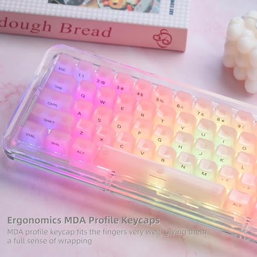 Image of Womier Keycaps Jelly Pink, Ceramic Keycaps Style Shine Through Keyboard Cap | Clear Keyboard Key Side Printed Custom 60 65 75 100 Percent for Cherry MX, Gateron Mechanical Keyboard(MDA Profile)
