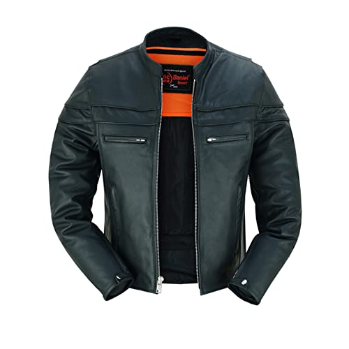 Daniel Smart Men Motorcycle Leather Jacket Mandarin Collar Biker Leather Jacket With Concealment Armory Pockets #TOP8
