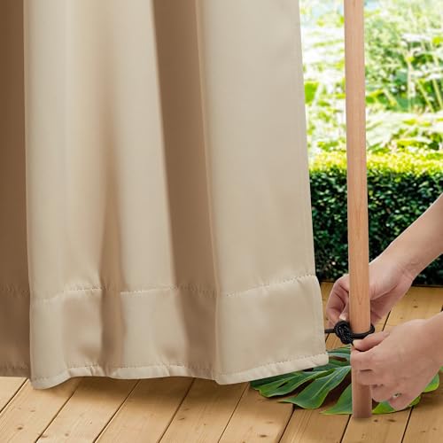 NICETOWN 2 Panels Outdoor Curtains for Patio Waterproof, Top & Bottom Fixed Waterproof Outdoor Drapes with Free Rope, Privacy Sun Blocking Shades for