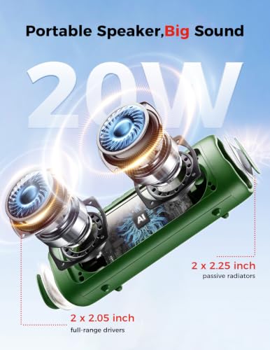 Image of Bluetooth Speaker, 20W HD Sound, Portable Wireless, IPX5 Waterproof, Up to 24H Playtime, TWS Pairing, for Home /Party /Outdoor /Camping /Beach Essentials, Electronic Gadgets, Birthday Gift (Green)