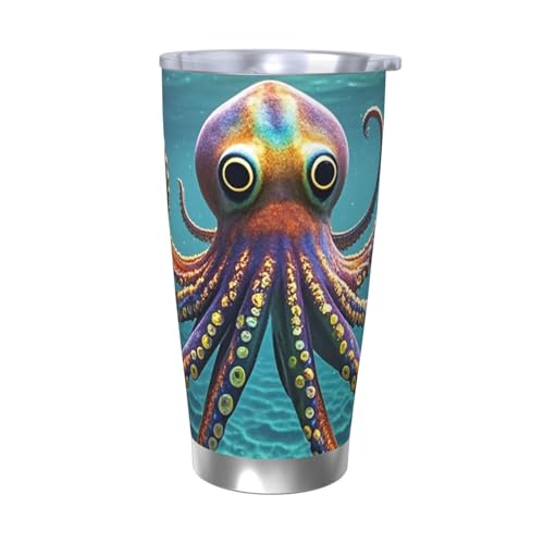 MXZERFKGLA Vaso de café aislado de 20 onzas con tapa y pajita, vaso gigante de pulpo de doble pared, vasos aislados al vacío, a prueba de derrames, taza de café de viaje, regalos para hombres y