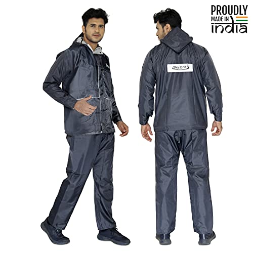Image of THE CLOWNFISH Polyester One Standard Length Raincoat For Men Reversible Waterproof Bike Double Layer With Hood And Reflector Logo At Back Night Travelling Deluxe Series