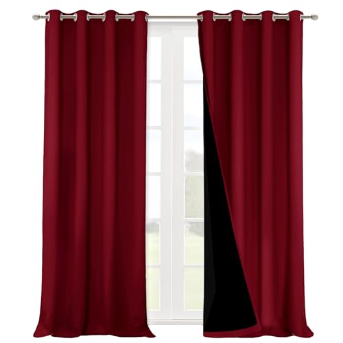 Image of NICETOWN Truly Blackout Drapes for Living Room, Heavy-Duty Full Light Shading Curtain Set with Black Liner Backing for Villa /Hall /Dorm Window（Burgundy Red, Set of 2, 55 inches Wide x 96 inches Long