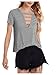 OYOANGLE Women's Cutout Deep V Neck Choker Tee Short Sleeve Summer Tunic Tops Shirts Light Grey Large