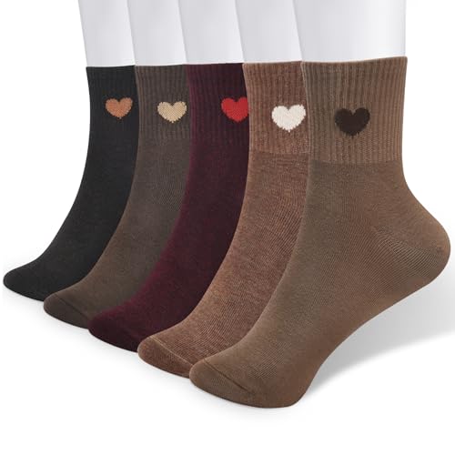 Image of Corlap Women's Cotton Crew Socks - Ankle High Fun Cute Heart Casual Dress Athletic Socks - 5Pairs Gifts for Mother /Her