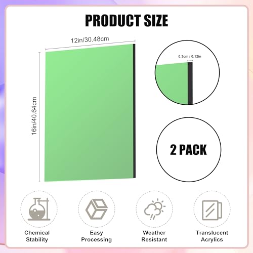 Image of Lesnlok Green Acrylic Sheets 1 /8 inch Thick 3mm 2 Pack 12 x 16 Clear Plexiglass Sheets,for Sign,Craft,Painting,Laser Cutting,DIY Display Projects (12 inchx 16 inch, Green, 2)