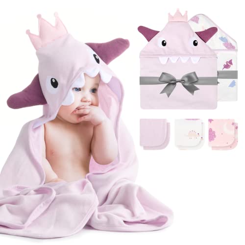 Image of Momcozy Baby Hooded Towel, 8-Piece Bath for Boys or Girls, Washcloth Set with Cute Design, Shower Towel Gift for Newborns, Infants and Toddlers