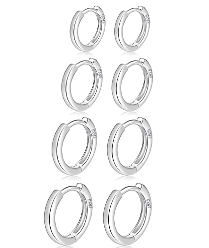 MOROTOLE 4 Paar kleine Creolen für Damen 925 Silber Post Huggie Set 18...