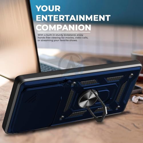 Image of Luxe Back Cover Compatible for Vivo V70 5G / Vivo V70 Elite 5G | D10 Tough Armor Case | Sliding Camera Shield | 360 Protection | Kickstand Ring Holder | Military-Grade Bumper Case - Blue