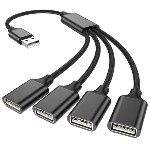 POHFP USB Splitter 1 in 4 Out USB Y Cable 1Ft/ 30cm A Male to 4 Female Extension Cord for TV/PC/Laptop/MacBook/Keyboard/ PS4/ PS5/ Flash Drive/Laptop/LED Etc.