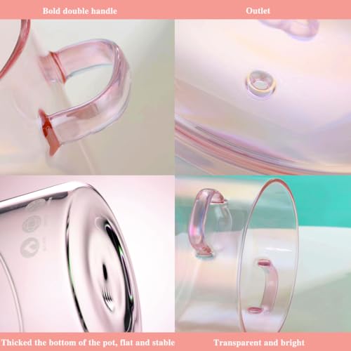 Pink Glass Saucepan, 2000ML/67OZ Glass Stockpot, Heart Shaped Clear Glass Stockpot with Lid for Soup, Milk, Baby Food, Noodle, Vegetable Soup Salad