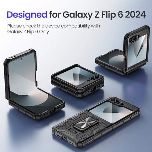 Image of VEGO for Samsung Z Flip 6 Case with Stand & Built-in Screen Protector | Hinge Protection Full Body Drop Shockproof Cover Protective Stand Phone Case for Samsung Galaxy Z Flip 6 2024