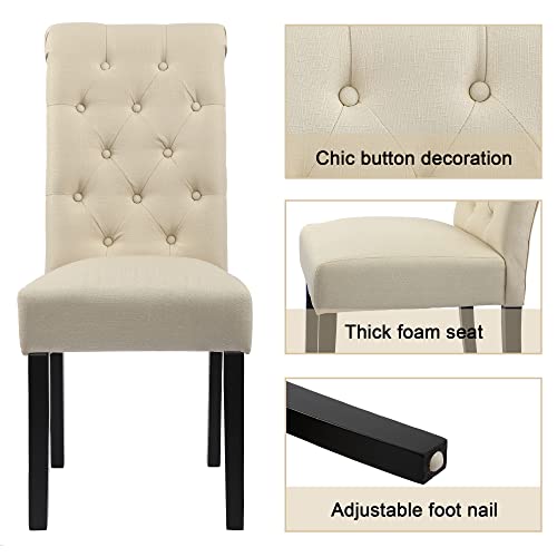 Gotminsi Upholstered Fabric Dining Room Chairs Tufted Parsons Dining Chairs Accent Kitchen Chairs With Solid Wood Legs For Home Kitchen And Restaurant (Set Of 2), Beige #TOP4