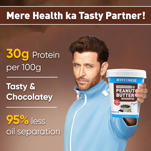 MYFITNESS Peanut Butter High Protein Dark Chocolate Spread Smooth 510g | Added Whey Protein | 26g Protein for Muscle Building | 6g Fiber | Pre & Post-Workout Snacks | Cholesterol Free | Zero Trans Fat
