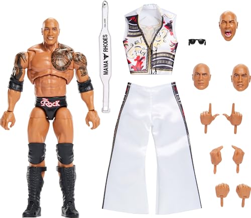 Mattel WWE Ultimate Edition Action Figure & Accessories Set, The Rock Final Boss 6-inch Collectible with Swappable Heads & Hands, 30 Articulation...