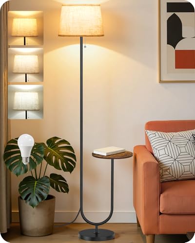 GOEBLESON Lampadaire avec Table d’Appoint, 3 Températures, Mémoire, Abat-Jour en Lin Naturel,...