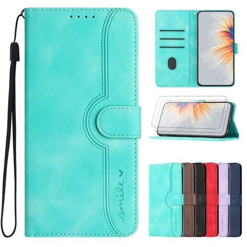 xinyunew Funda para iPhone 5/iPhone 5s/iPhone 5c [2X Pantalla Cristal Templado] Libro Flip PU Cuero Billetera Carcasa Silicona [Cierre Magnético][Ranuras Tarjetas][Función Soporte] Azul Claro
