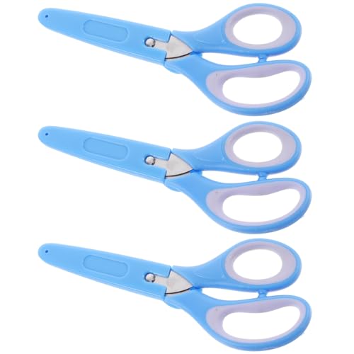SOPOTUTU 3個 用はさみ 小学生向け 丸刃 軽量で持ち運び便利 ソフトグリップ付き 学校 家 工作用 スクラップブックや写真アルバム作成に
