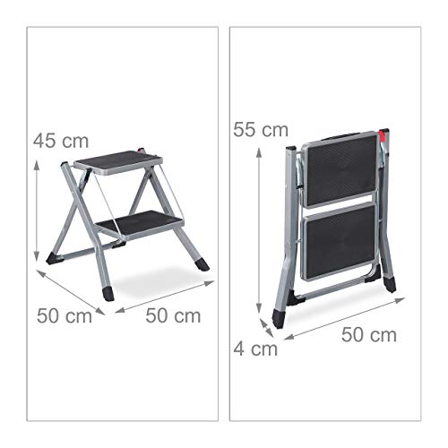 Escabeau pliable 2 marches échelle peu encombrante marchepied fer gris