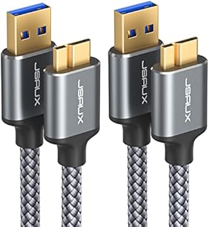 JSAUX Hard Drive Cable [2 Pack,1M+2M] USB 3.0 A to Micro B Nylon Cable Compatible with Portable External Hard Drives,WD Elements,Seagate Expansion,Toshiba,Samsung M3 1TB/Galaxy S5/Note 3-Grey