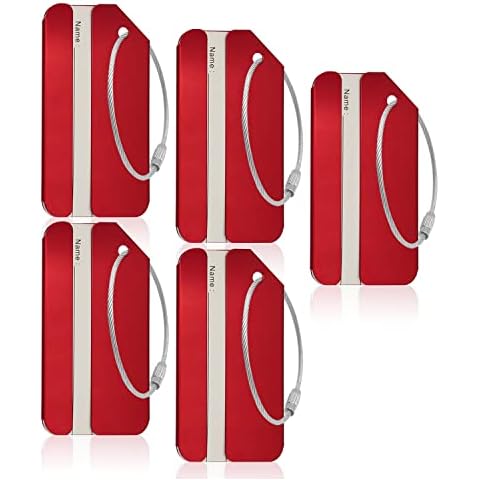 Aluminum Luggage Tags, Luggage Tag Holders for Travel Luggage Baggage Identifier by Ovener (5Pack Red) Cover