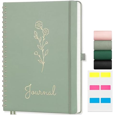 EMSHOI Spiral Notebook College Ruled, A4 Large Hardcover Leather, 110 Numbered Pages, 100 GSM Lined Journal for Women Men School Work Writing Journaling Note Taking, 8.27" x 11.2", Light Green Cover