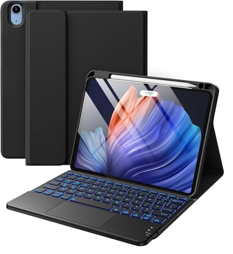 Image of RTSY Keyboard case for iPad Air 11 (M4 /M3 /M2) & iPad Air 5th /4th Gen (10.9 Inch) with Trackpad & 7-Colors Backlit, Magnetic Detachable Wireless Bluetooth (Black)