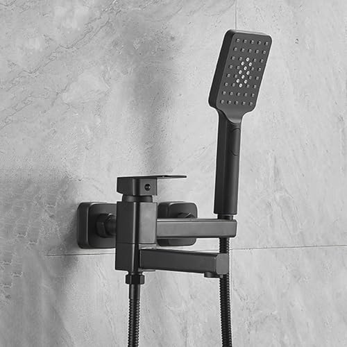 Mitigeur de bain à levier unique noir avec pommeau de douche et robinetterie murale
