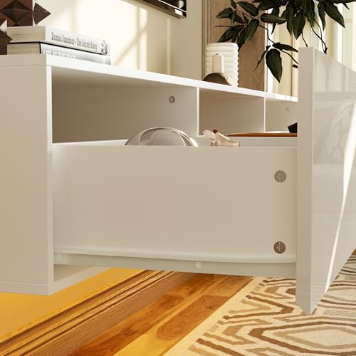 Floating LED TV Stand for TVs up to 70 Inch, Wall Mounted Entertainment Center with LED Lights, 63" Large Storage Media Console with 3 Drawers for Living Room, White - Image 6
