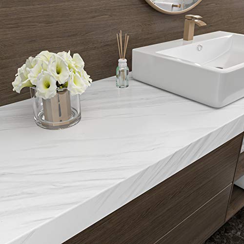 Stickyart 36"X160" Marble Countertop Contact Paper For Bathroom Waterproof Matte White Grey Removable Granite Contact Paper Self Adhesive Peel And Stick Marble Vinyl Paper Decorative Living Room Table #TOP5