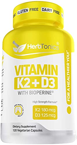 Immune System Support Vitamin K2 (Mk7) With D3 5000 Iu Supplement With Bioperine (Black Pepper) 120 Vegetarian Capsules, Strong Bones And Heart Health -K2 D3 Complex- Tiny Easy To Swallow #TOP15