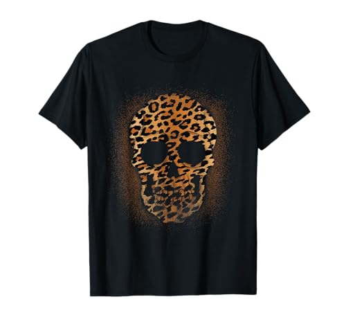 Leopard Skull Men Women Cheetah Animal Print-Bleach T-Shirt