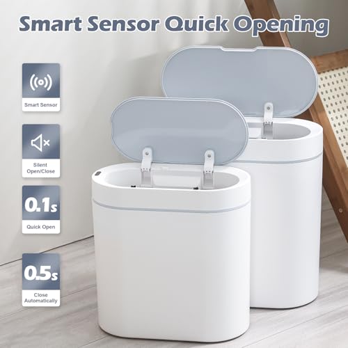 Image of ELPHECO Bathroom Trash Can with lid - Waterproof Sensor Trash Bin, 10 Liter Motion Sensor Trash Can, Slim Garbage Bin Bathroom Decor (White, 2 + 2.5 Gallon)