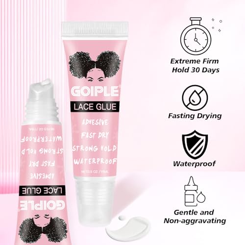 Wig Glue for Lace Front Lace Wigs, 0.5 OZ Waterproof Lace Front Wig Glue for Wigs, Strong Hold Transparent Adhesive for Hair Replacement Invisible Hair Bonding Wig Adhesive (4PCS)