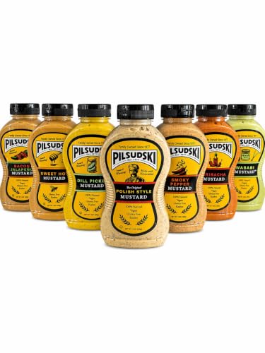 Pilsudski Mustard Sampler 7 Pack, All Signature Flavors Gift Set, 12oz Each
