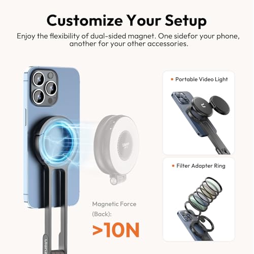 Image of ULANZI MA30 Magnetic Phone Tripod Stand for iPhone-Aluminium Maglock Smartphone Mini Tripod Pocket Cell Phone Stand Strong Magnet Quick Mount Compatible with iPhone 17 16 15 14 13 12 Series, Dark Gray