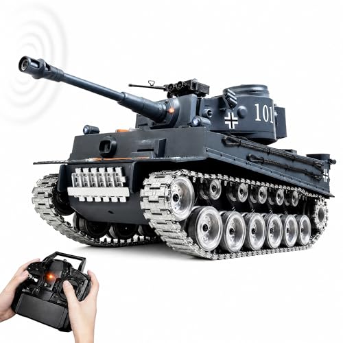 AoreSpty Char Télécommandé Tiger 1:18 Chenilles Métal – Recul Réaliste Tir d'eau 2.4GHz | Tank RC Jouet Militaire Combat Cadeau Garçon 8 Ans Escalade...