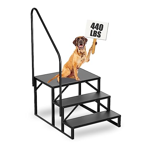 RV Step Stool, 3 Step Ladder, Hot Tub Steps with Handrail, Portable Pool Ladder, 440Lbs Heavy Duty Ladder Shelf Outdoor Mobile Home Stairs for Camper/Porch/SPA Pool/Pet Stairs(1 Pack)