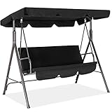 Fundouns 2-Person Patio Porch Swing Chair, Patio Swing with Canopy and Removable Cushions - Black