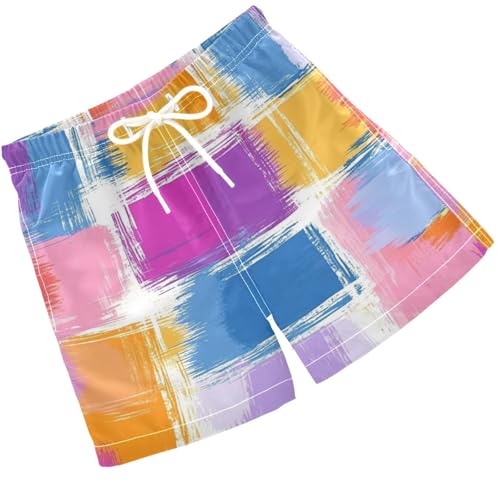 Pigsaly Boys' Swim Board Shorts Pink Purple Tartan Boy's Swim Trunks Kids Swimwear 2T