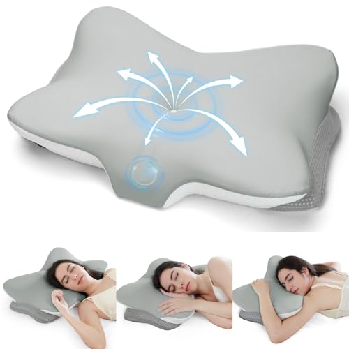 Zmarthumb Cervical Neck Pillow for Pain Relief- Memory Foam Orthopedic Pillow Ergonomic Contour Pillows for Side/Back/Stomach Sleepers Adjustable Height with Breathable Pillowcase(Grey)