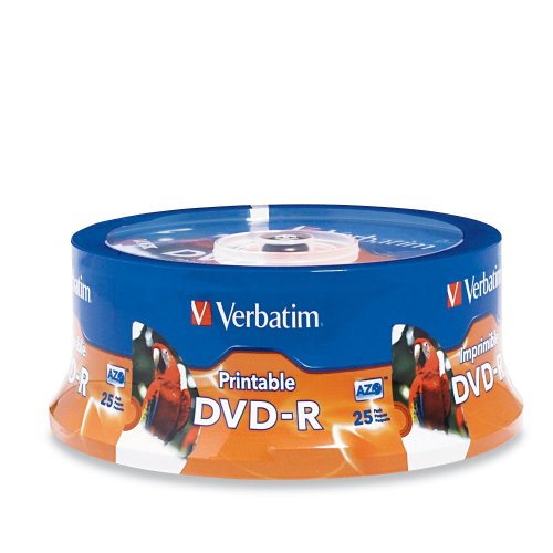 Image of Verbatim DVD-R 4.7GB 16X White Inkjet Printable with Branded Hub, 25-Disc,Silver
