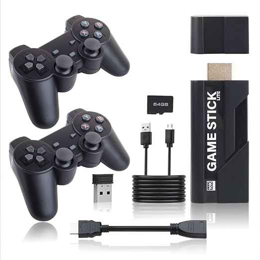 DXP Bay Station 4k Retro TV Game Stick | Hdmi Plug & Play Console | Dual Wireless Controllers | Preloaded Classic Games | Memory Card Compatible
