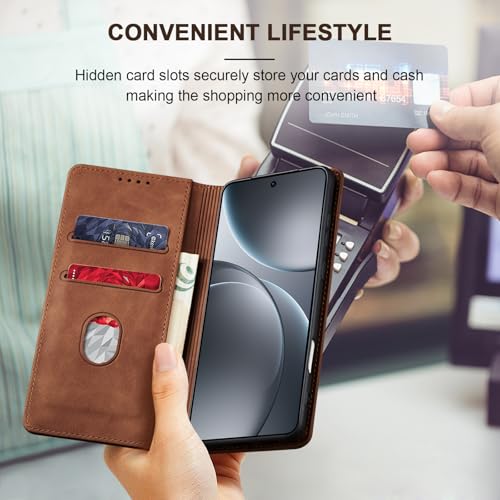 Image of Jasonyu Cover for OPPO Find X9 Pro Flip PU Leather Case, Wallet Cover, Stand Function, Magnetic, Card Slots, TPU Bumper Case (Brown)