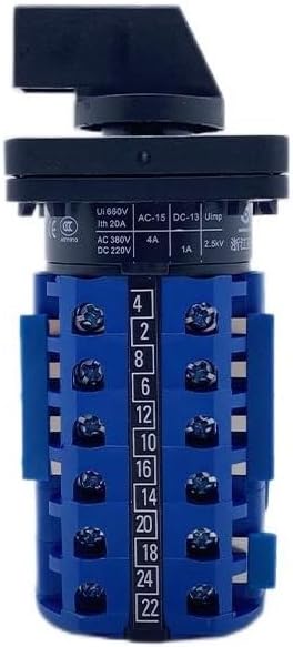 LW26-20/6 Cam Switch Panel Mounting Power Rotary Changeover 5 Positions 24 Terminals Screws Silver YMW26