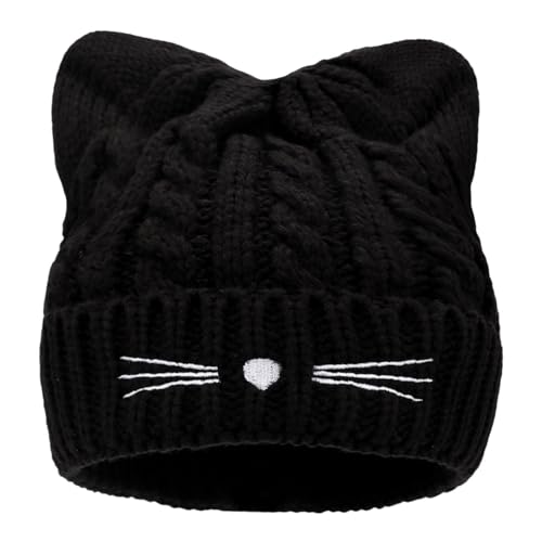 Kids Girls Cat Ear Hat Winter Warm Knit Beanie Cute Ski Skull Cap for Ages 7-12