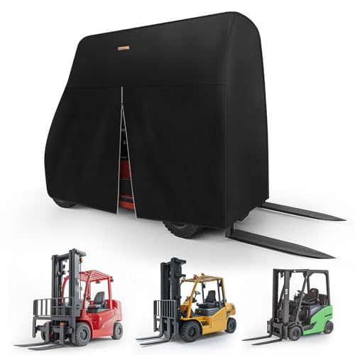 Forklift Cover 600D Fits All Forklifts Up to 8000Lbs All Weather - Waterproof, Sun Rain Snow UV Protection, Full Forklift Protection Cover with Zipper Door, Reflective Strips and Organizer Bag